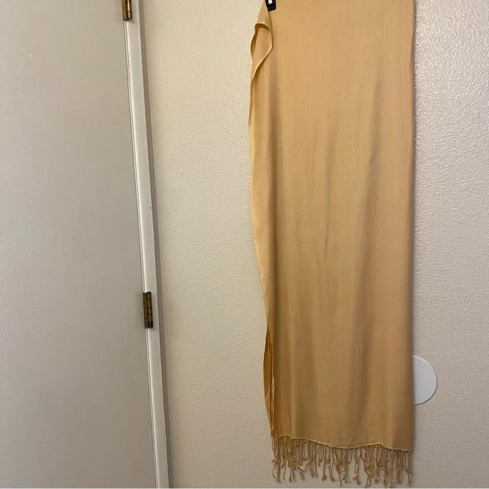 Tan beige large oversized fringe Pashmina Scarf Wrap Shawl 24x96